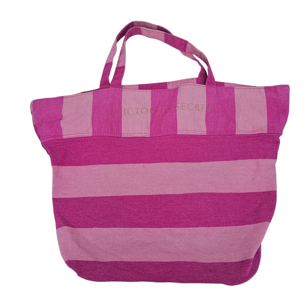 Victoria's Secret Pink Striped Canvas Tote Bag Beach Weekender Overnight